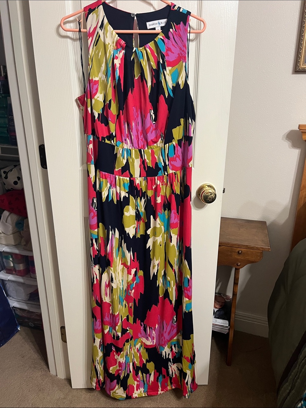 Sabrina Blue Navy Maxi Dress with Pink, Green & Teal Floral Print